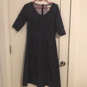Meg Brooklyn navy polka dot dress